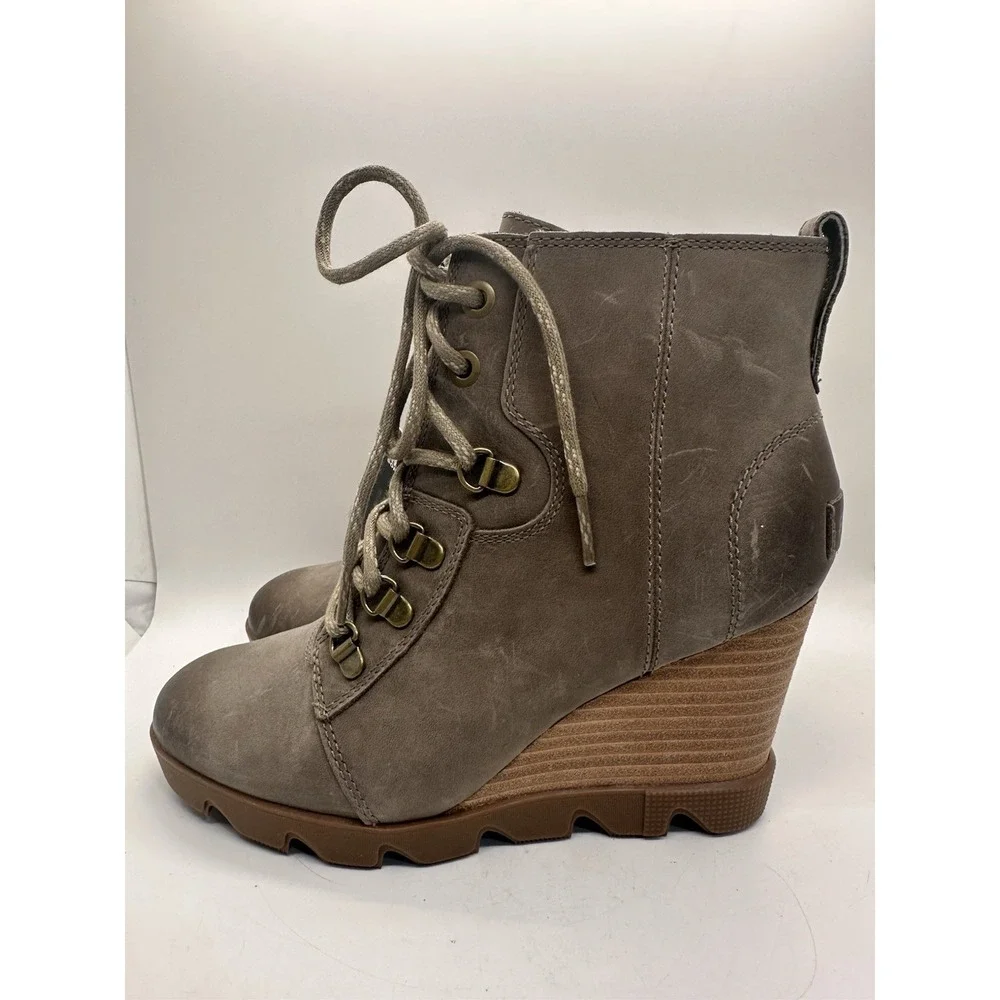 Sorel Joan Uptown Lace Zip Waterproof Leather Boots Womens 7‎ Khaki II